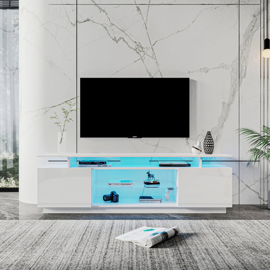 White TV Stand for 80 Inch TV Stands; Media Console Entertainment Center Television Table; 2 Storage Cabinet with Open Shelves for Living Room Bedroom